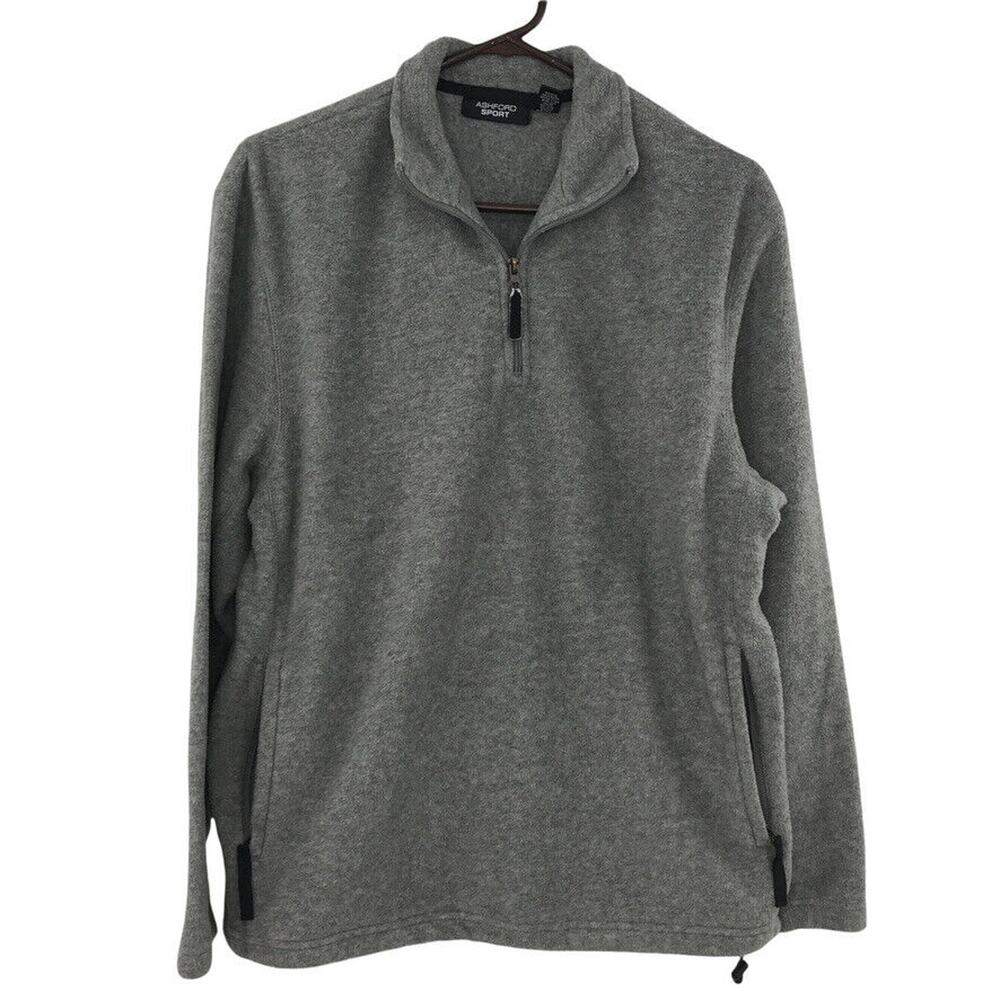 Ashford Sport Sweater Mens Small Grey Fleece Long Sleeve Pullover 1/4 Zip Casual